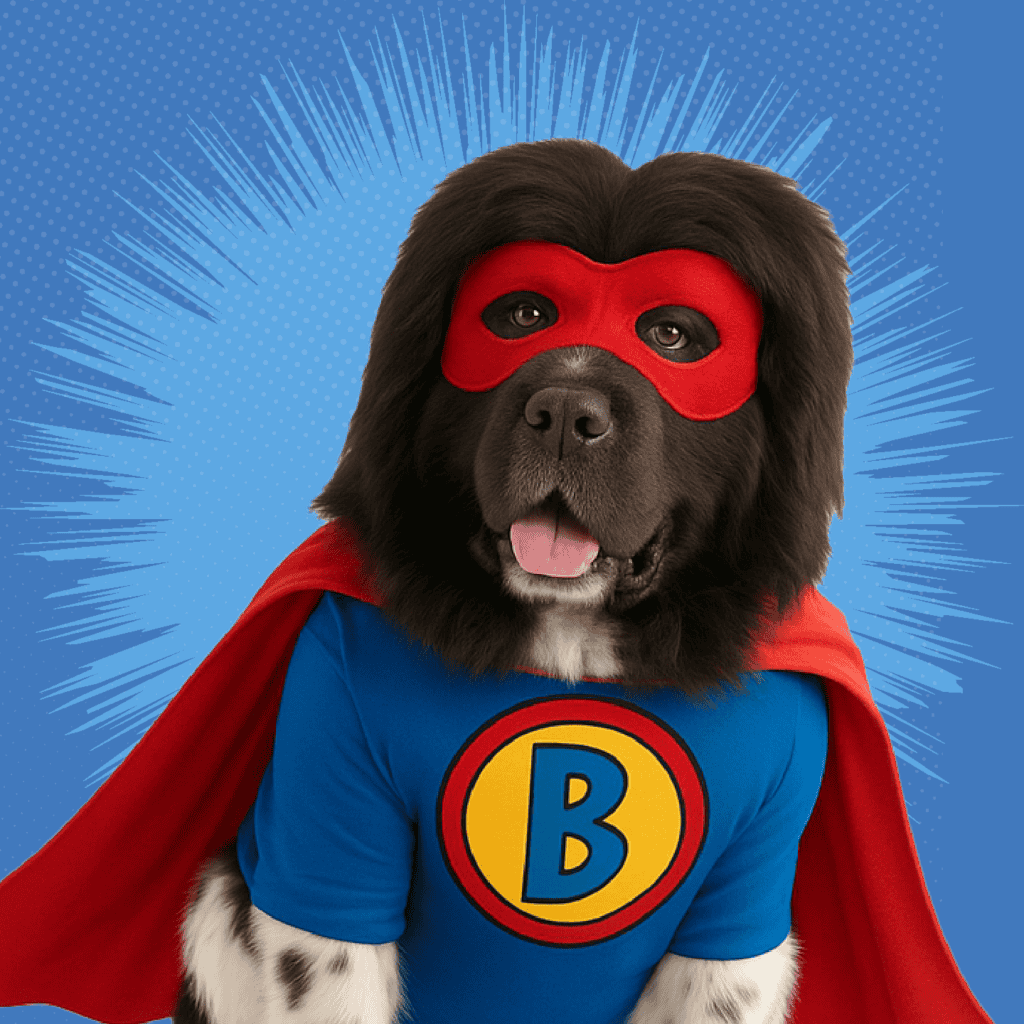 Dog dressed as a superhero for the 24th Annual Picasso Pets event.