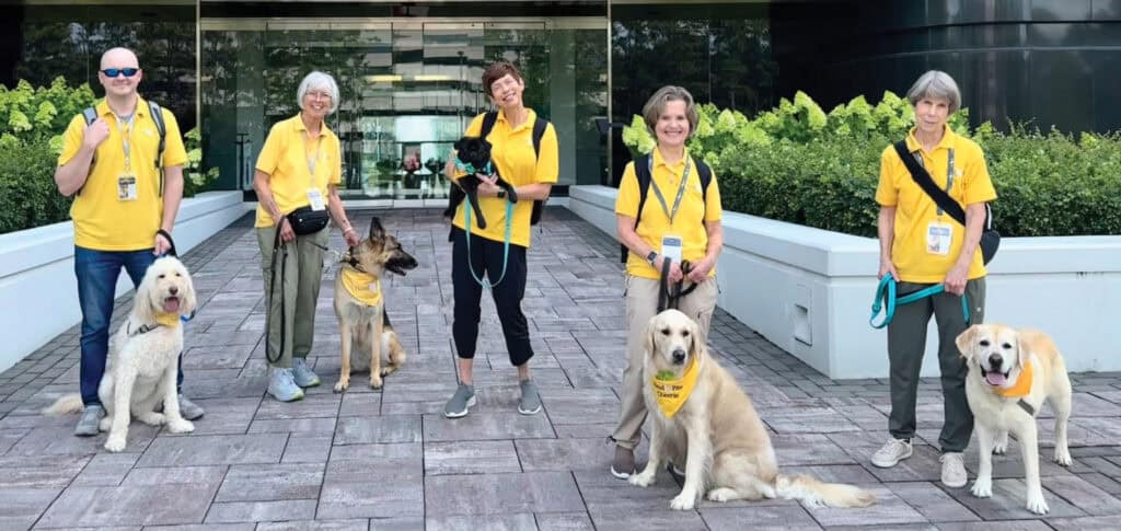 Hand in Paw Therapy Teams and their dogs visit McLeod Software for Wags for Wellness.